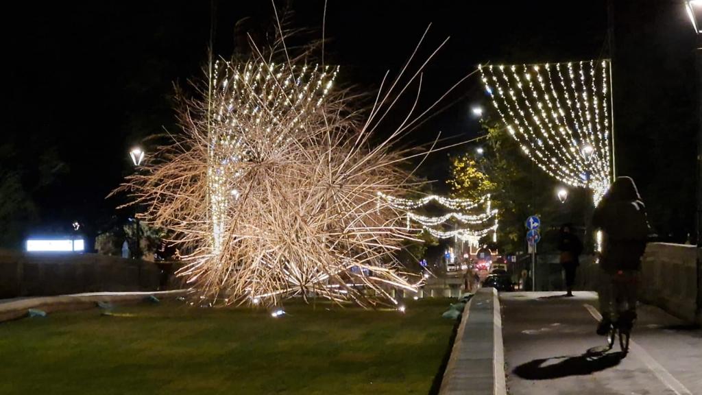 Allestimento dei "Giardini a Natale" sul Ponte delle Grazie come simbolo di rinascita e resilienza della città dopo l'alluvione